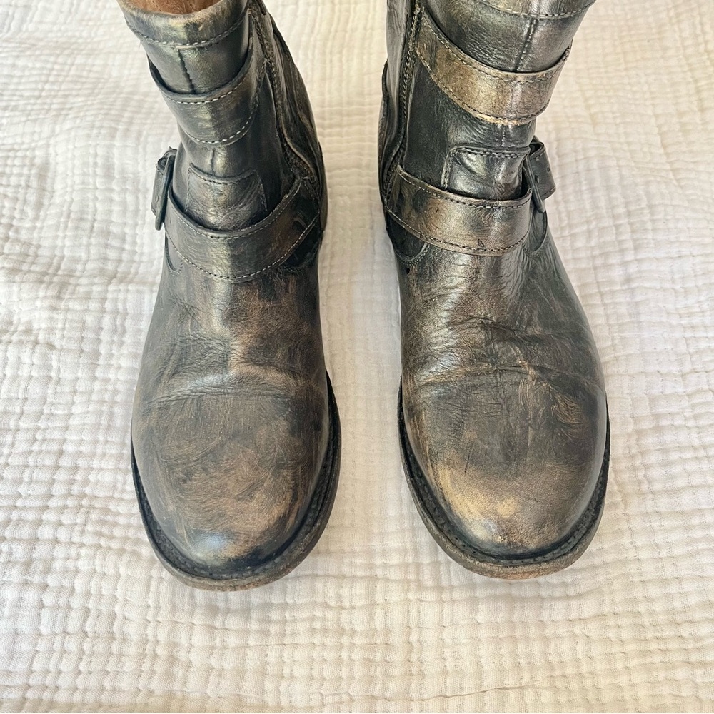 Bed Stu | Burnished Brown Double Buckle Harness Moto Boots Booties - Picture 3 of 10
